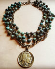 African Turquoise Collar-Length Necklace Indian Buffalo Coin 250t