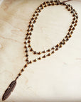 Double Strand Lariat Picture Jasper Necklace w/ Copper Feather 250u