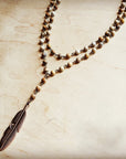 Double Strand Lariat Picture Jasper Necklace w/ Copper Feather 250u