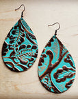 **Leather Teardrop Earrings in Cowboy Turquoise 203b