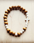 Stretch Bracelet Wood & White Turquoise Beads 804c