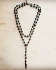 Double Strand Lariat African Turquoise Necklace w/ Copper Feather 251h