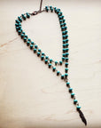 Double Strand Lariat Blue Turquoise Necklace w/ Copper Feather 251e