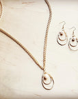 Matte Gold Double Hoop Earrings with Pearl Dangle 203t