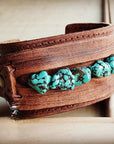 Genuine Leather Wide Cuff with Blue Turquoise Chunks 001z