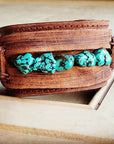 Genuine Leather Wide Cuff with Blue Turquoise Chunks 001z