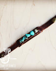Genuine Leather Narrow Cuff with Blue Turquoise Chunks 002a