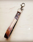 **Embossed Leather Key Chain Strap Tan Steer 701a