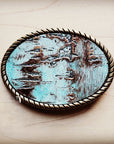 Rope Edge Turquoise Metallic Leather Belt Buckle 902a