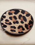 Rope Edge Leopard Hair on Hide Leather Belt Buckle 902d