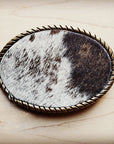 Rope Edge Mixed Metallic Hair on Hide Leather Belt Buckle 902c