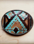 Rope Edge Turquoise Navajo Leather Belt Buckle 901q