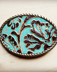 Rope Edge Cowboy Turquoise Leather Belt Buckle 901w