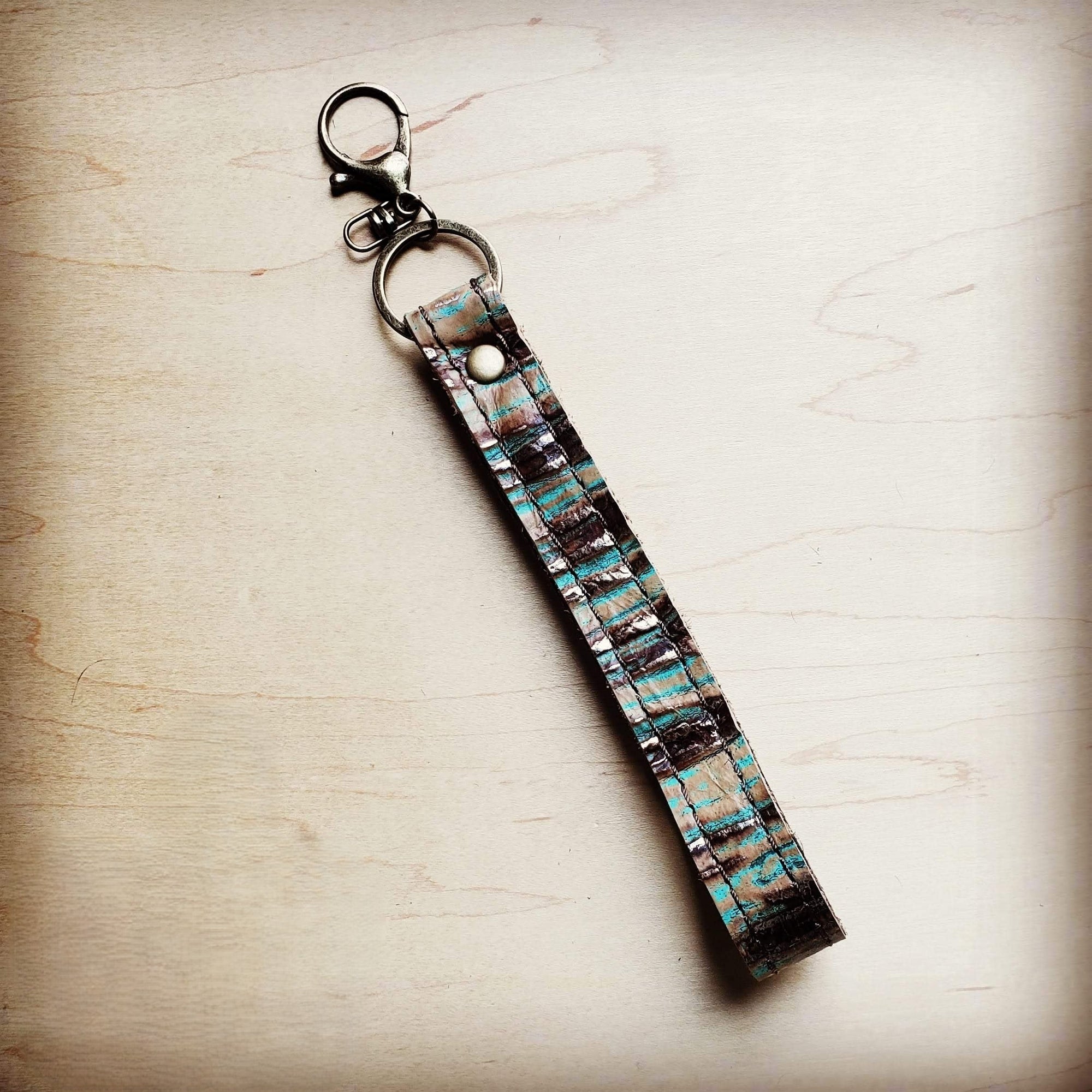 **Embossed Leather Key Chain Strap Turquoise Chateau 701u