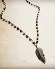 Amazonite Beaded Necklace with Antique Gold Feather 251x