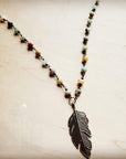 Amazonite Beaded Necklace with Antique Gold Feather 251x
