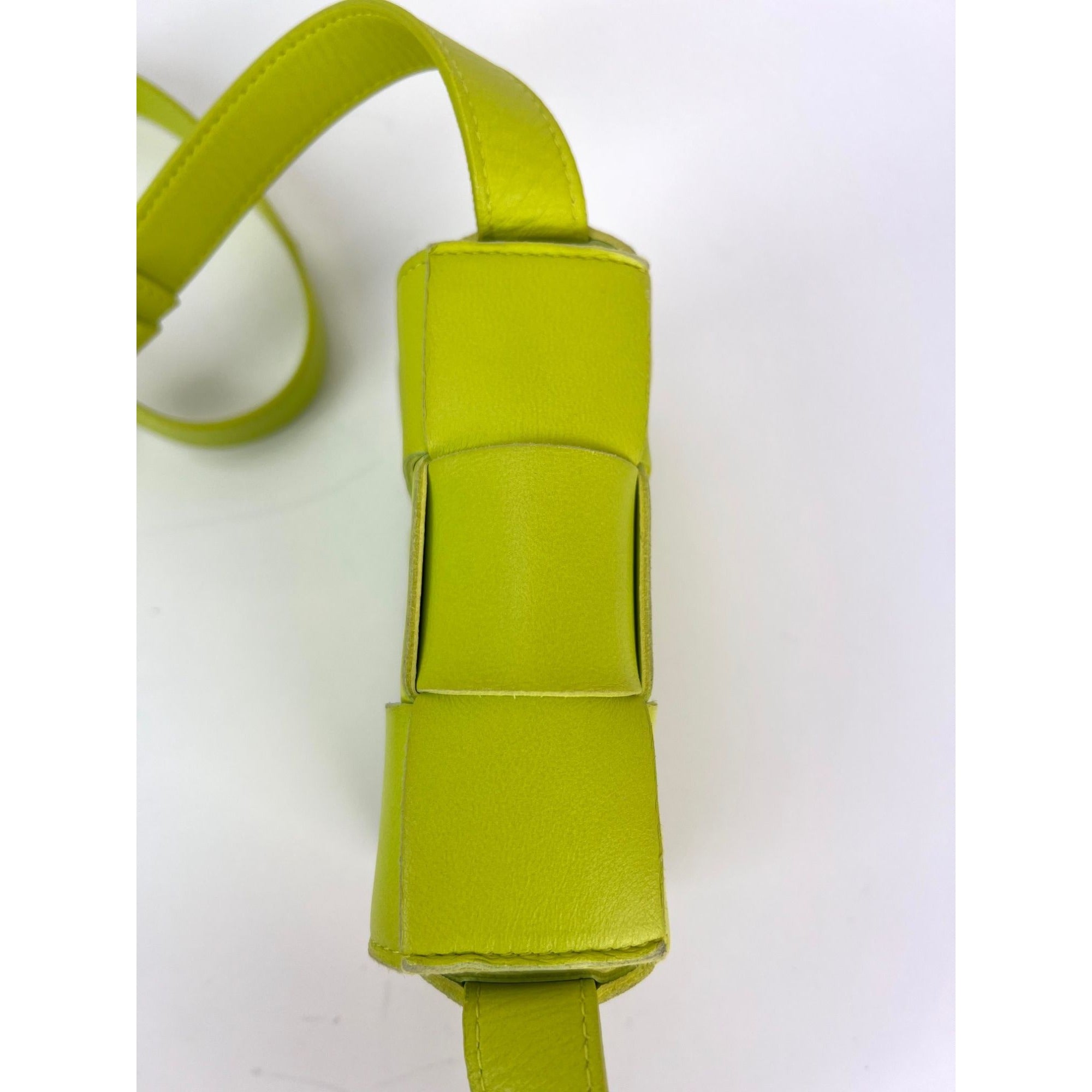 BOTTEGA VENETA Intrecciato Mini Cassette Lime Green Lambskin Crossbody Bag