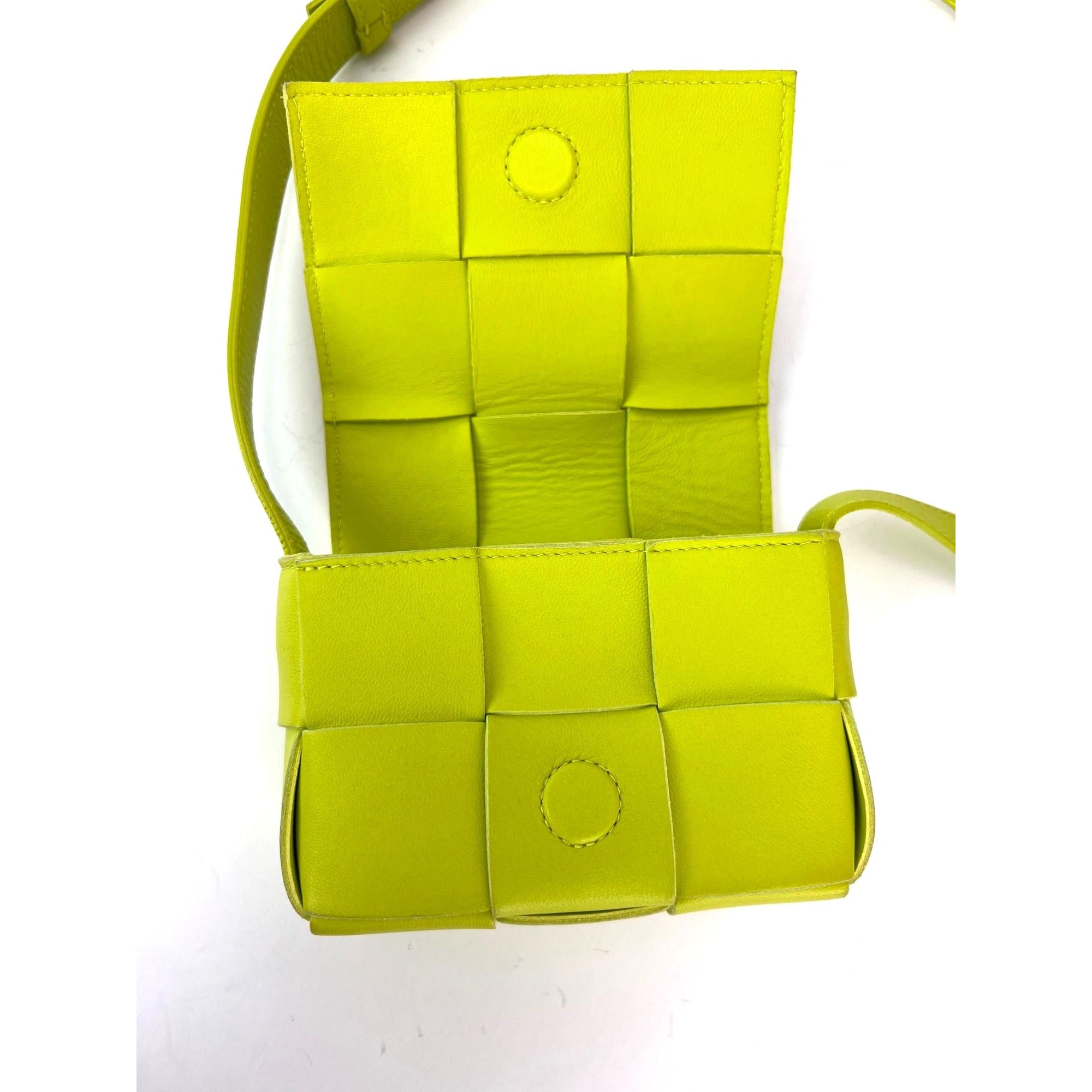 BOTTEGA VENETA Intrecciato Mini Cassette Lime Green Lambskin Crossbody Bag