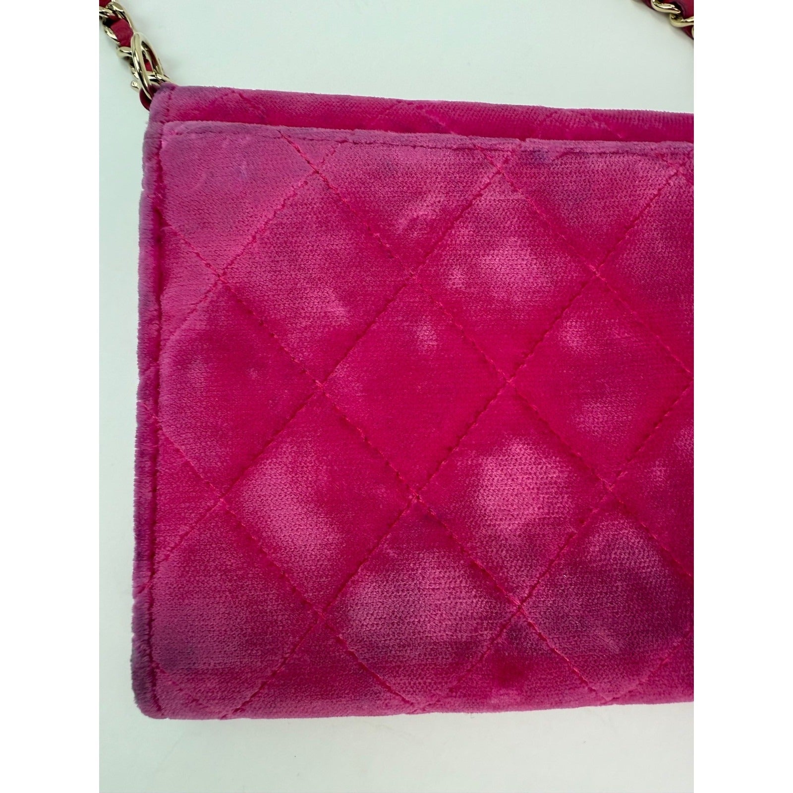 Chanel Velvet Quilted Timeless Fuchsia Wallet Chain Clutch