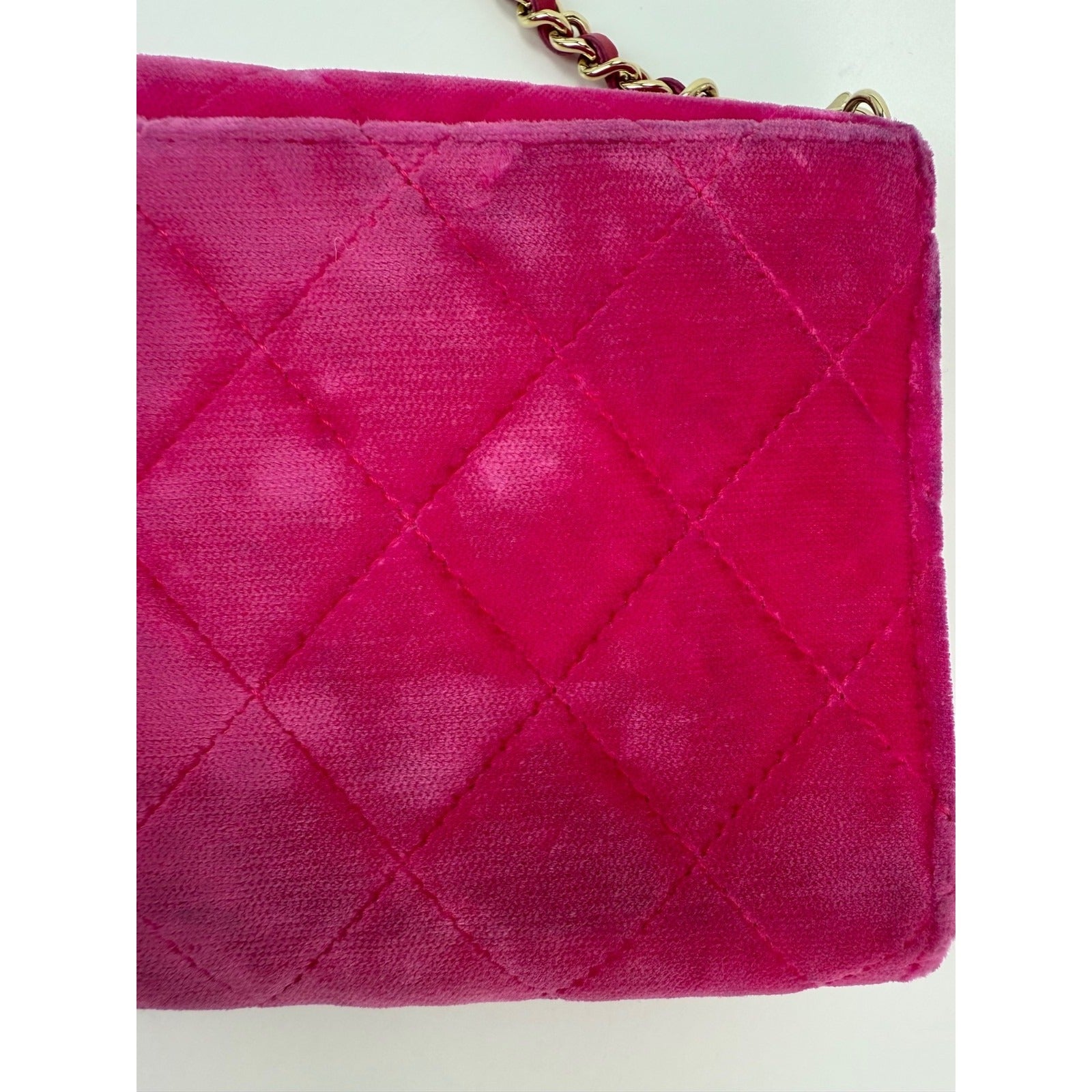 Chanel Velvet Quilted Timeless Fuchsia Wallet Chain Clutch