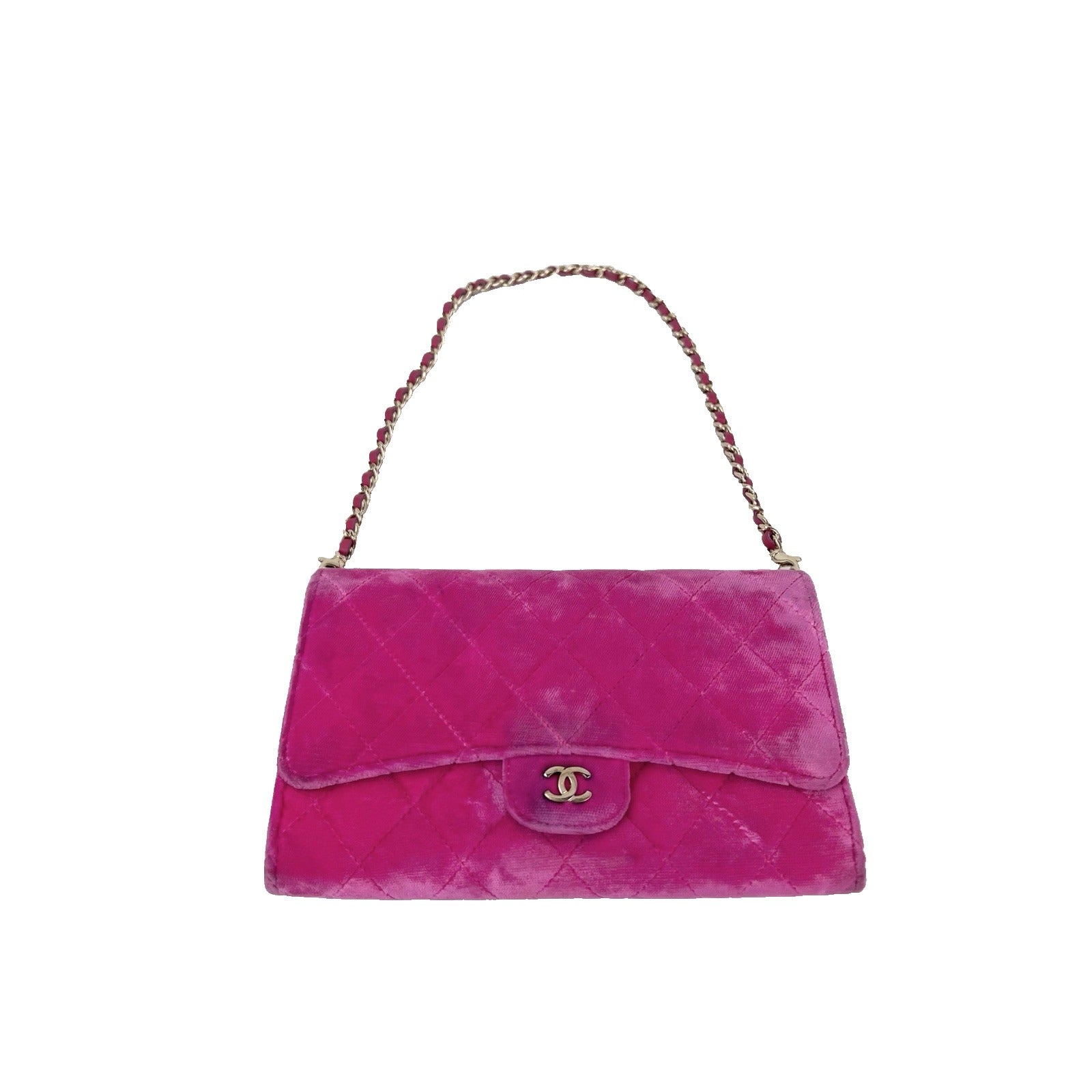 Chanel Velvet Quilted Timeless Fuchsia Wallet Chain Clutch