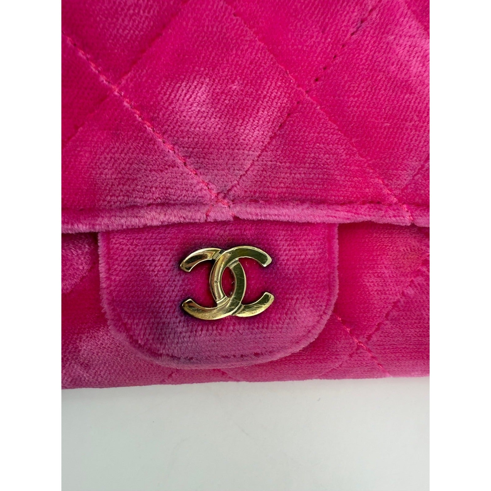Chanel Velvet Quilted Timeless Fuchsia Wallet Chain Clutch