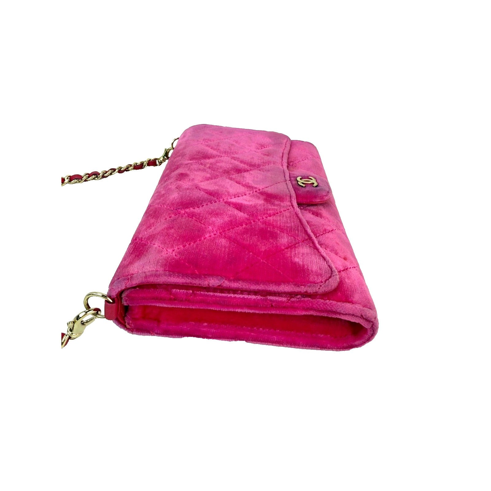 Chanel Velvet Quilted Timeless Fuchsia Wallet Chain Clutch