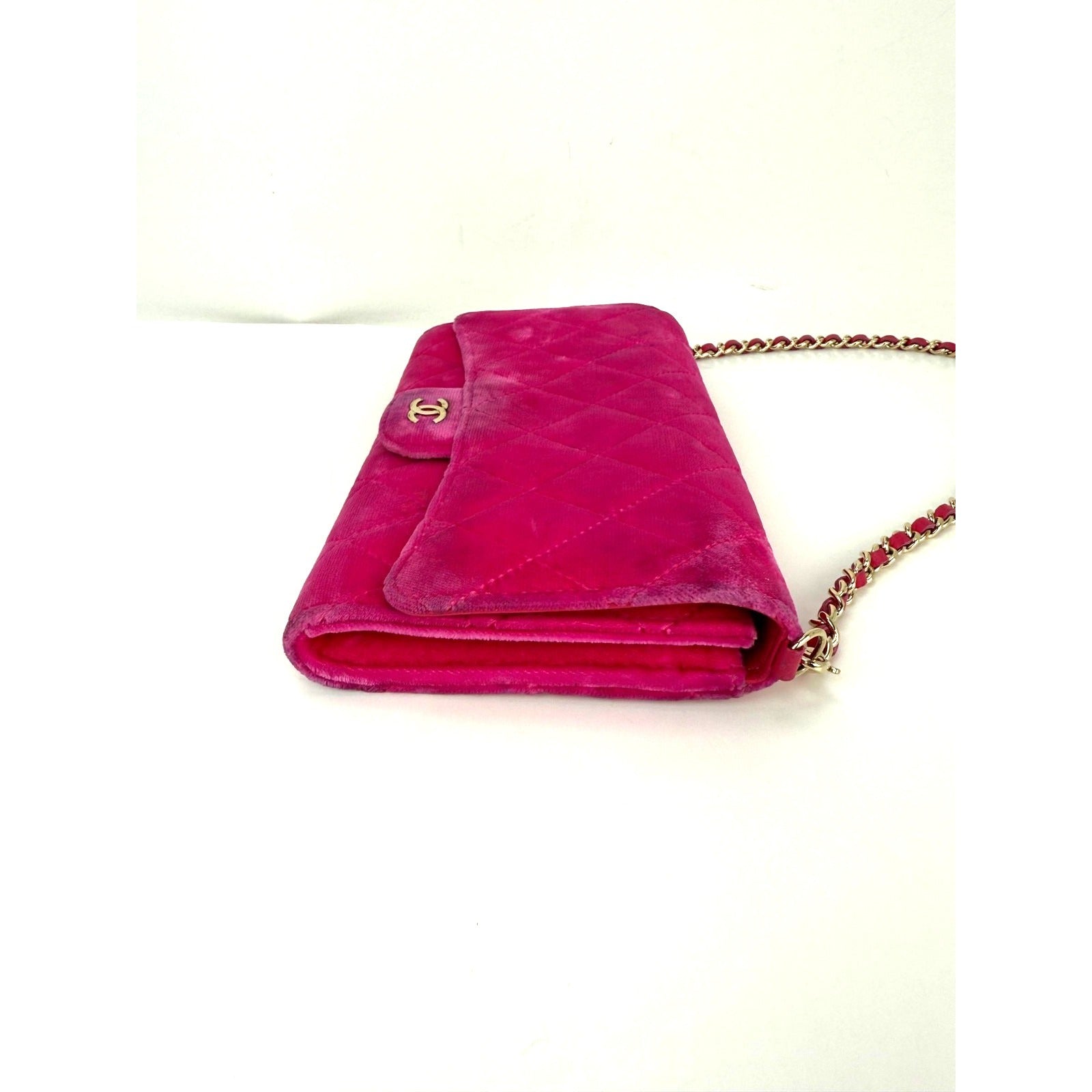 Chanel Velvet Quilted Timeless Fuchsia Wallet Chain Clutch