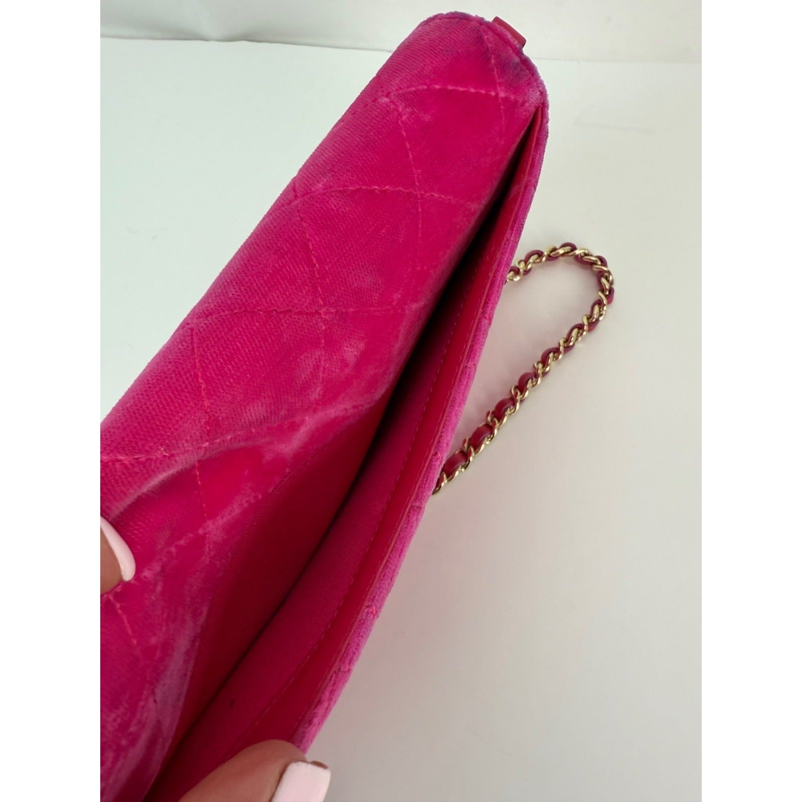 Chanel Velvet Quilted Timeless Fuchsia Wallet Chain Clutch