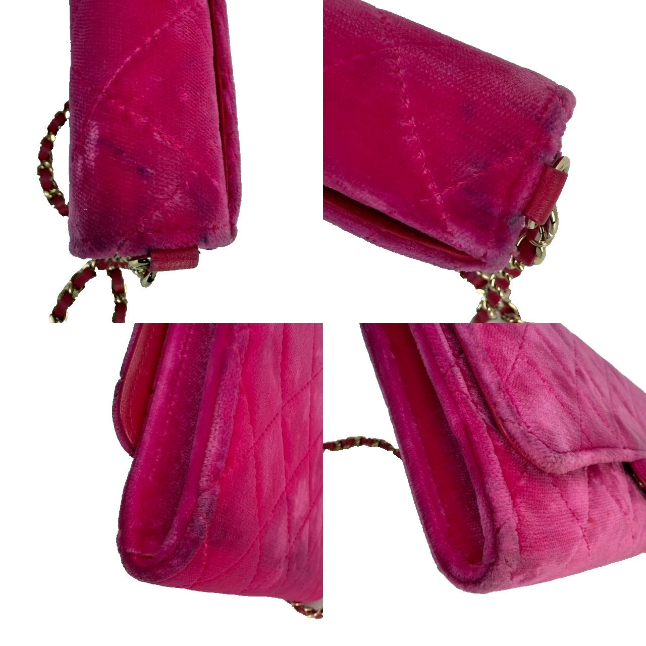 Chanel Velvet Quilted Timeless Fuchsia Wallet Chain Clutch