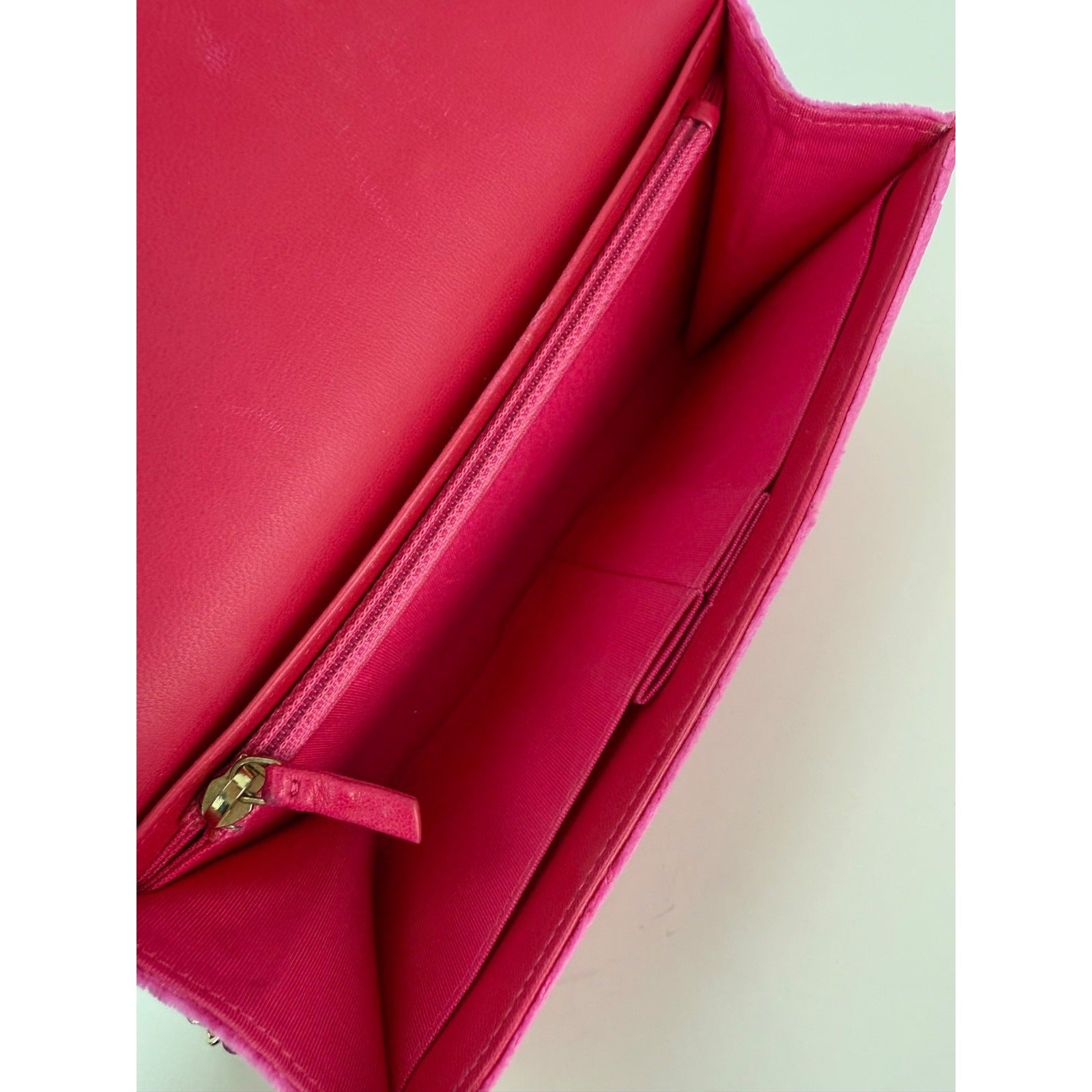 Chanel Velvet Quilted Timeless Fuchsia Wallet Chain Clutch