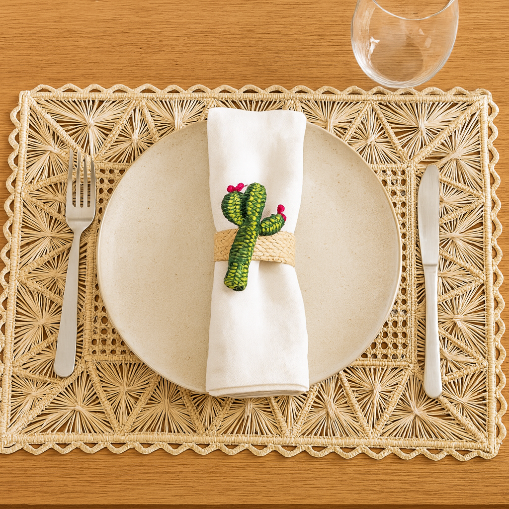 Cactus Blossom Handwoven Iraca Napkin Ring