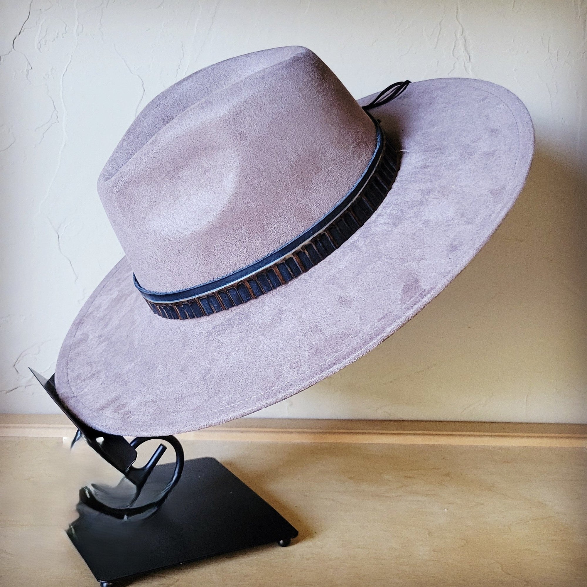 Taupe Boho Western Hat w/ Choice of Leather Band &amp; Turquoise Slab 983w