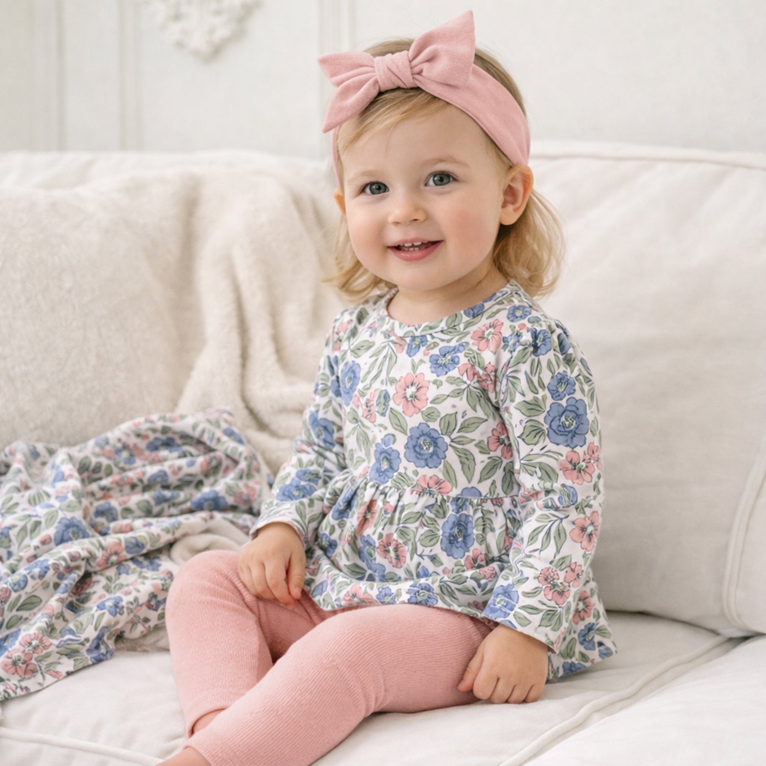 Vintage Floral Baby Girl Outfit - Bamboo &amp; Cotton