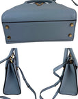 Versace Virtus Top Handle Grained Calfskin Light Blue Tote