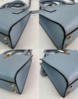 Versace Virtus Top Handle Grained Calfskin Light Blue Tote