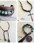 Natural Turquoise Beaded Necklace wi/ Copper Cross Pendant 242u