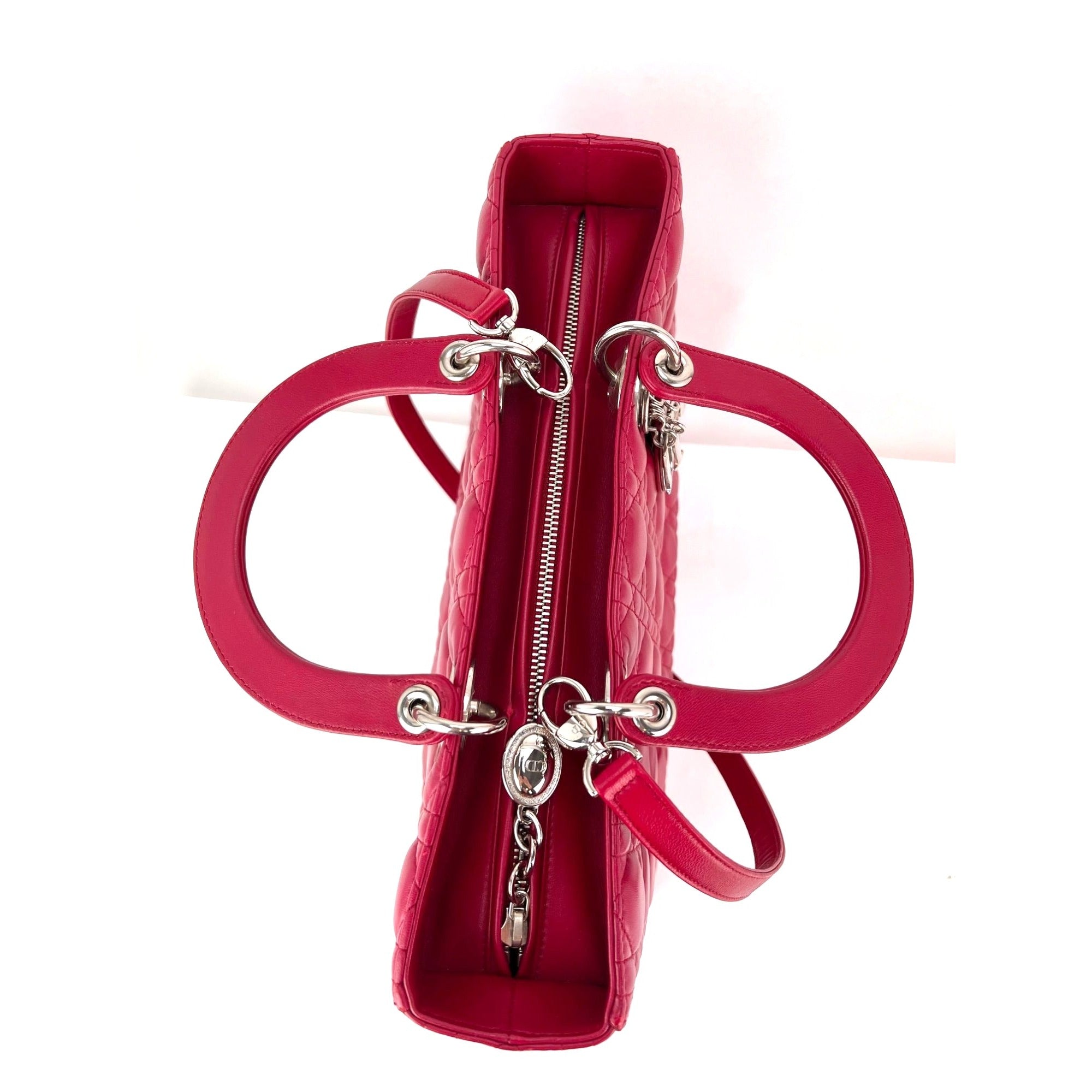 Christian Dior Lambskin Cannage Large Red Lady Dior Shoulder Bag