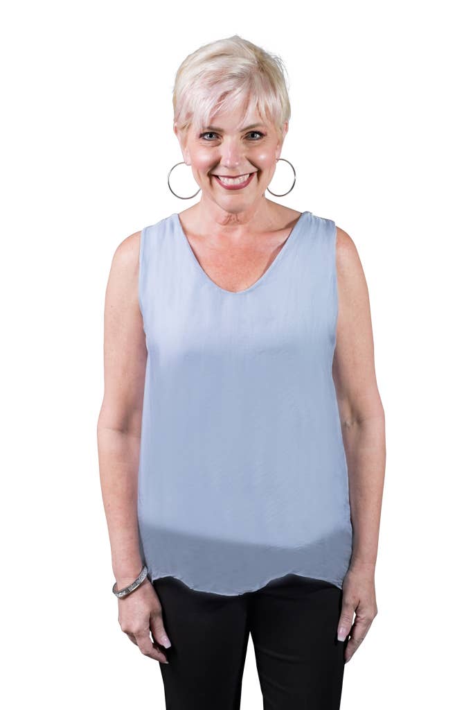 Tina Stephens Made In Italy Dina Silk V-Neck Tank
