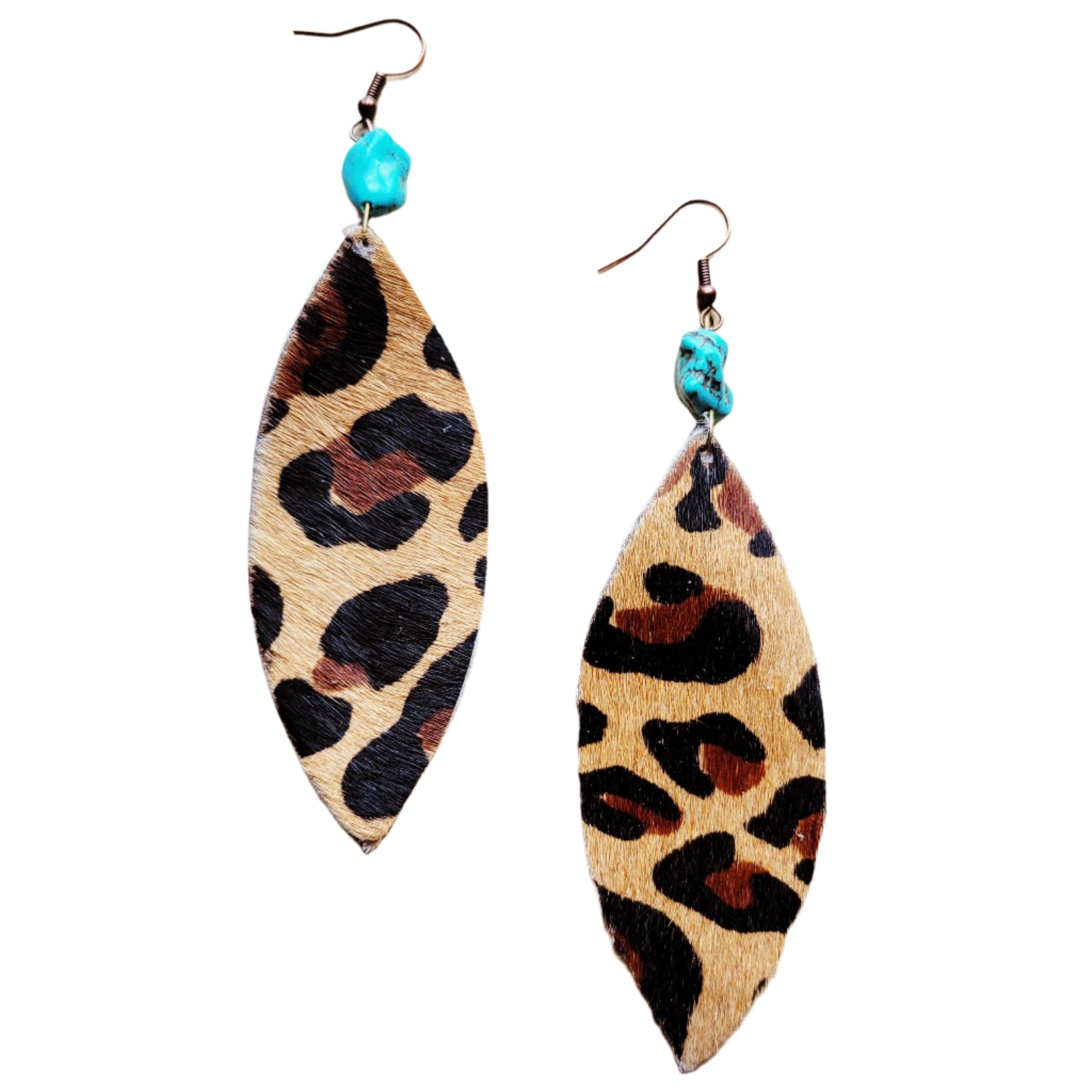 Leather Leopard Turquoise Earrings