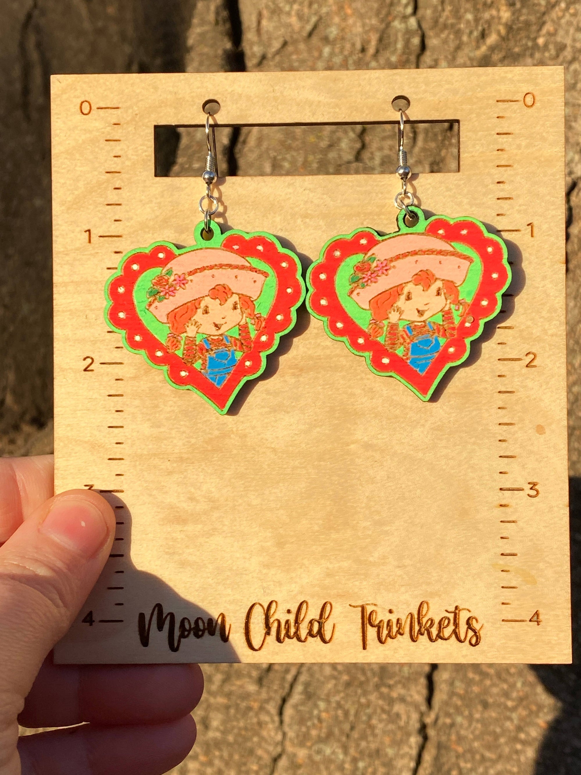 Strawberry Shortcake Hand Painted Wood Dangle Earrings