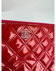 Chanel Patent Quilted Medium Cosmetic Case Dark Pink