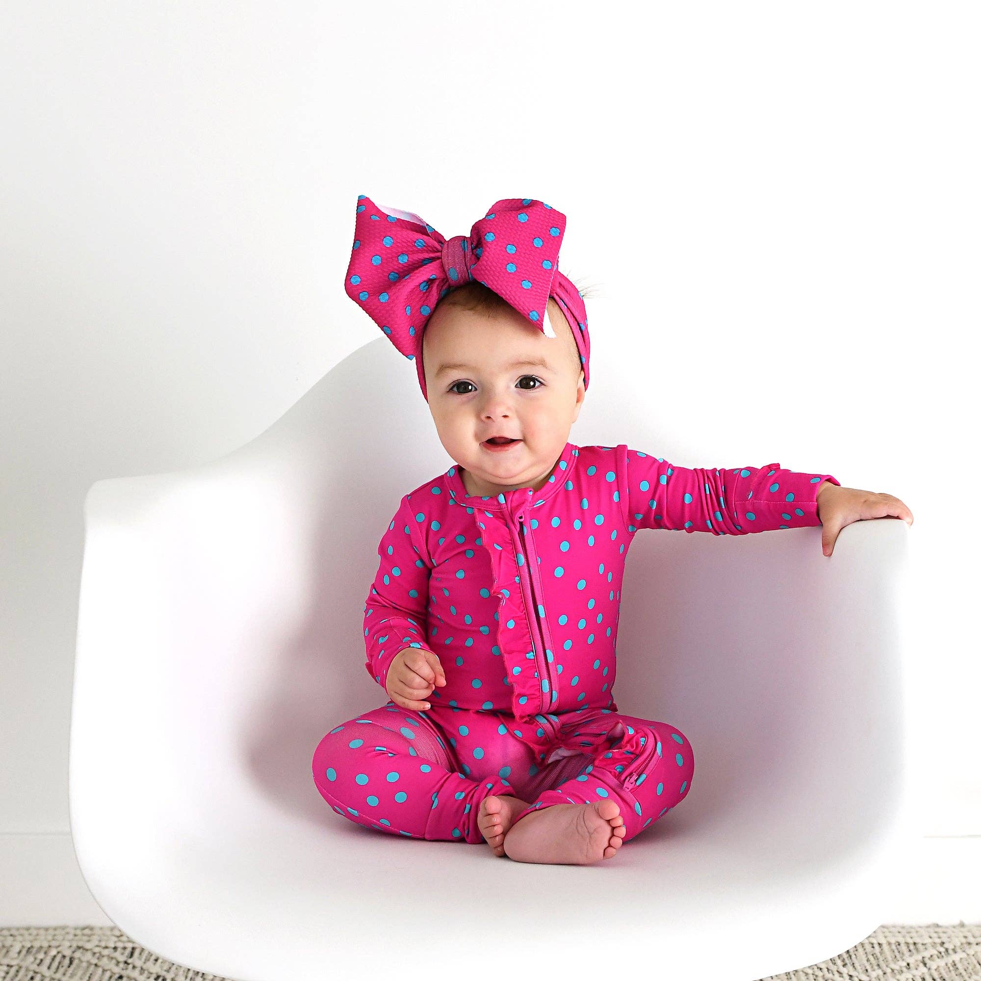 Evelyn Dot Ruffle Zip Bamboo Valentines Day Baby Outfit Dot