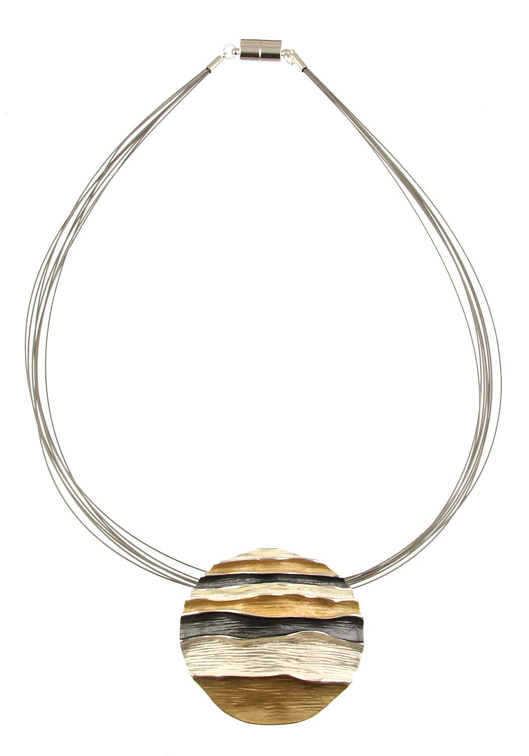 Ocean Waves Emboss Round Pendant Necklace