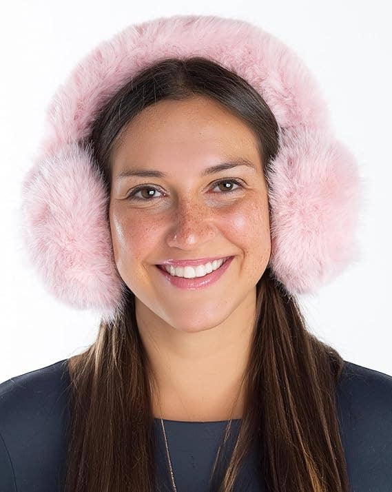 Women&#39;s Adjustable Earmuffs - Long Fur - Rose