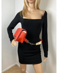 CHANEL Lambskin Quilted Medium Boy Red Flap Bag
