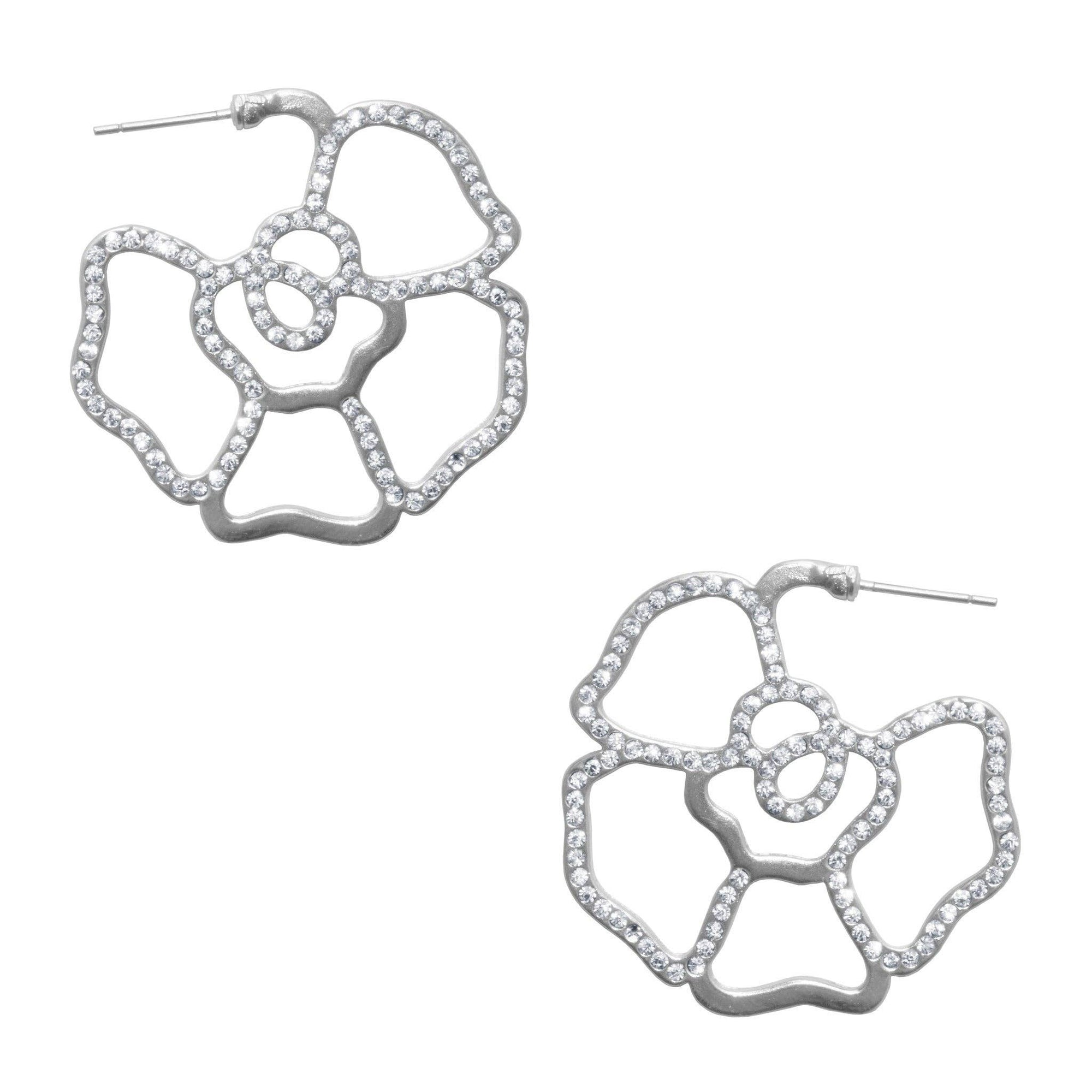 Crystal covered flower inspired hoop earrings