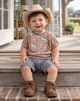 Wild Wrangler/Brown Western Bamboo Cotton Boys' Short Set