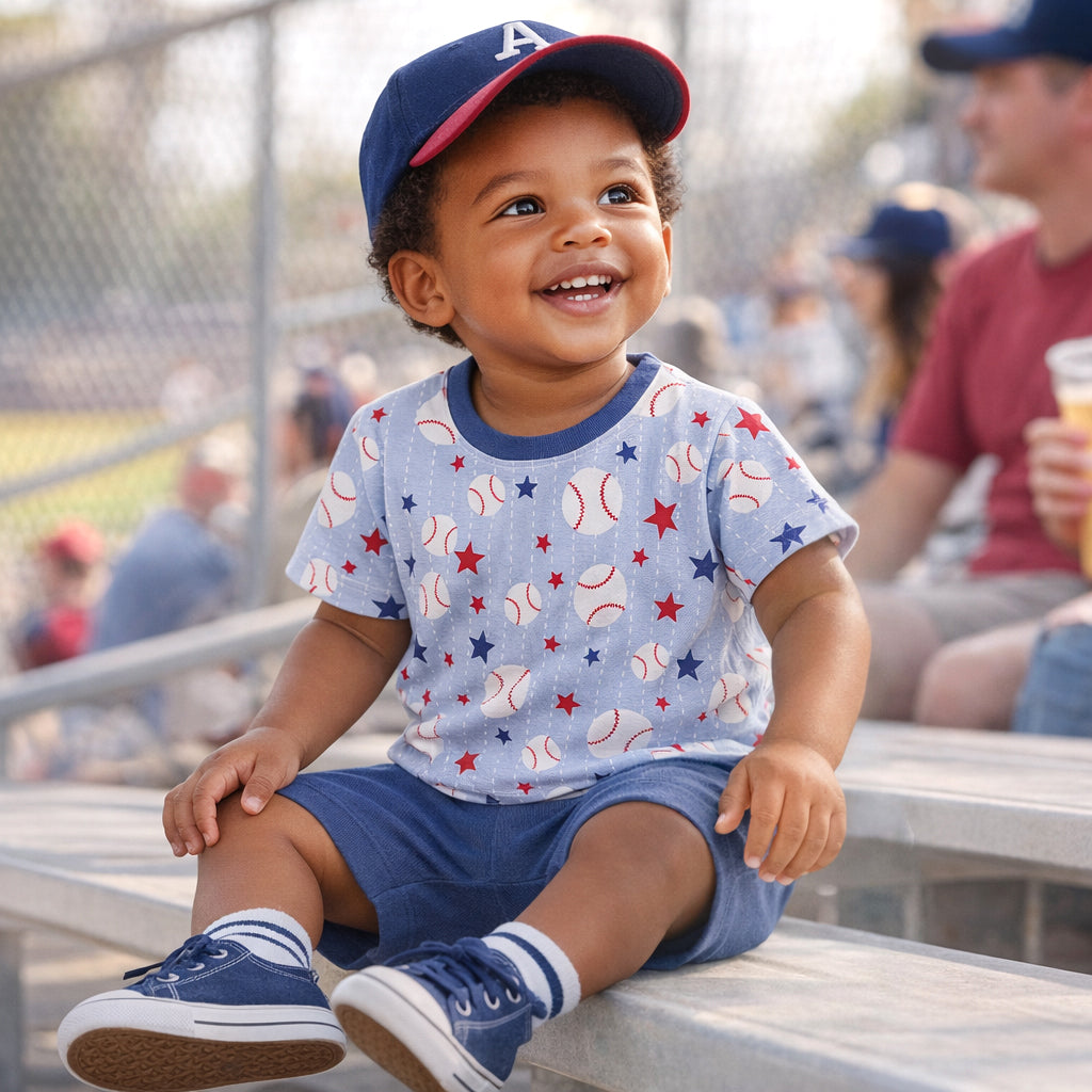 Grand Slam Baseball Bamboo Tee &amp; Cotton Shorts Set for Boys