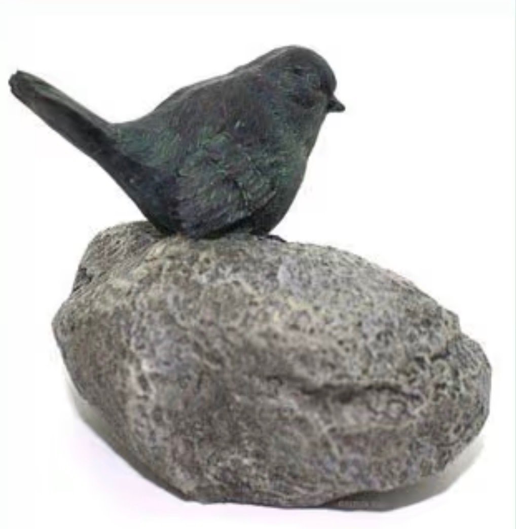 Resin Bird on Garden Stone Figurine